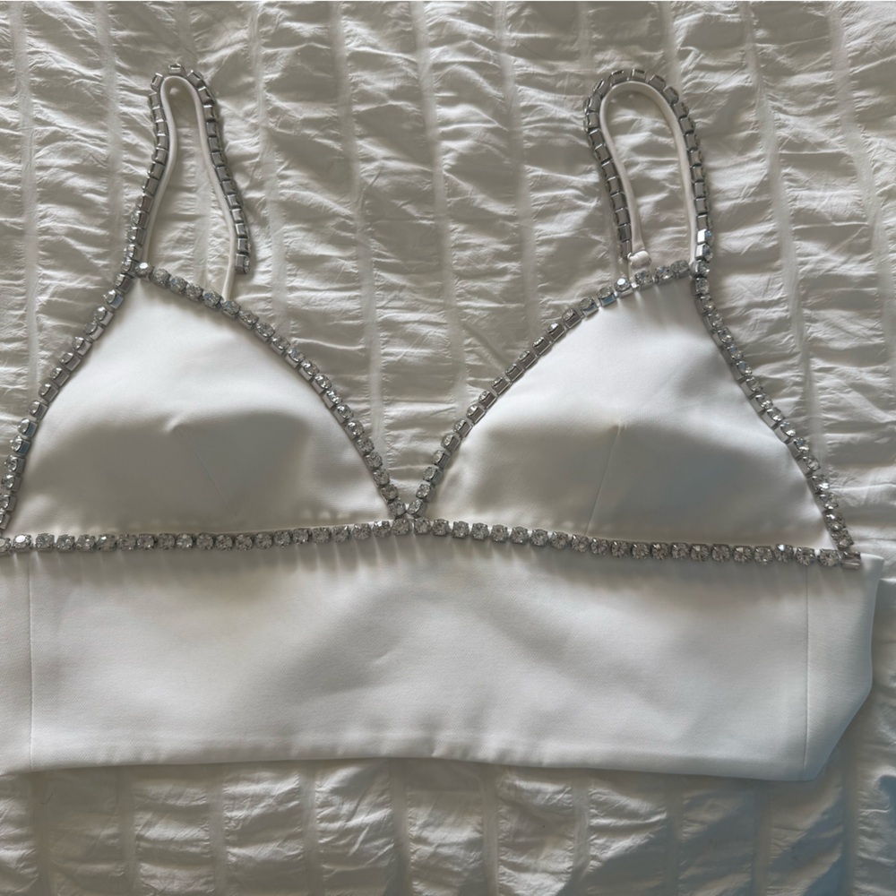 White Satin Rhinestone Bustier